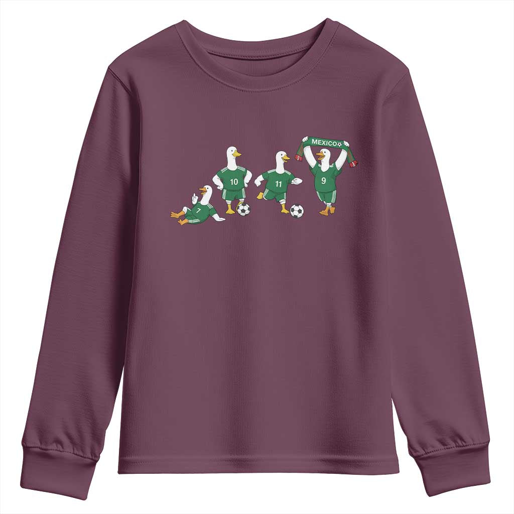 Funny Mexico Merlin the Duck Playing Soccer Graphic Youth Sweatshirt Mexican Spirit Football Fans Cheer TS02 Maroon Print Your Wear