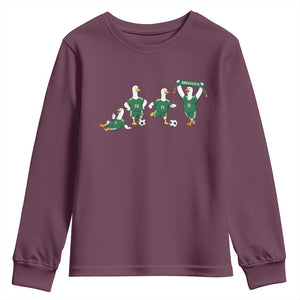 Funny Mexico Merlin the Duck Playing Soccer Graphic Youth Sweatshirt Mexican Spirit Football Fans Cheer TS02 Maroon Print Your Wear