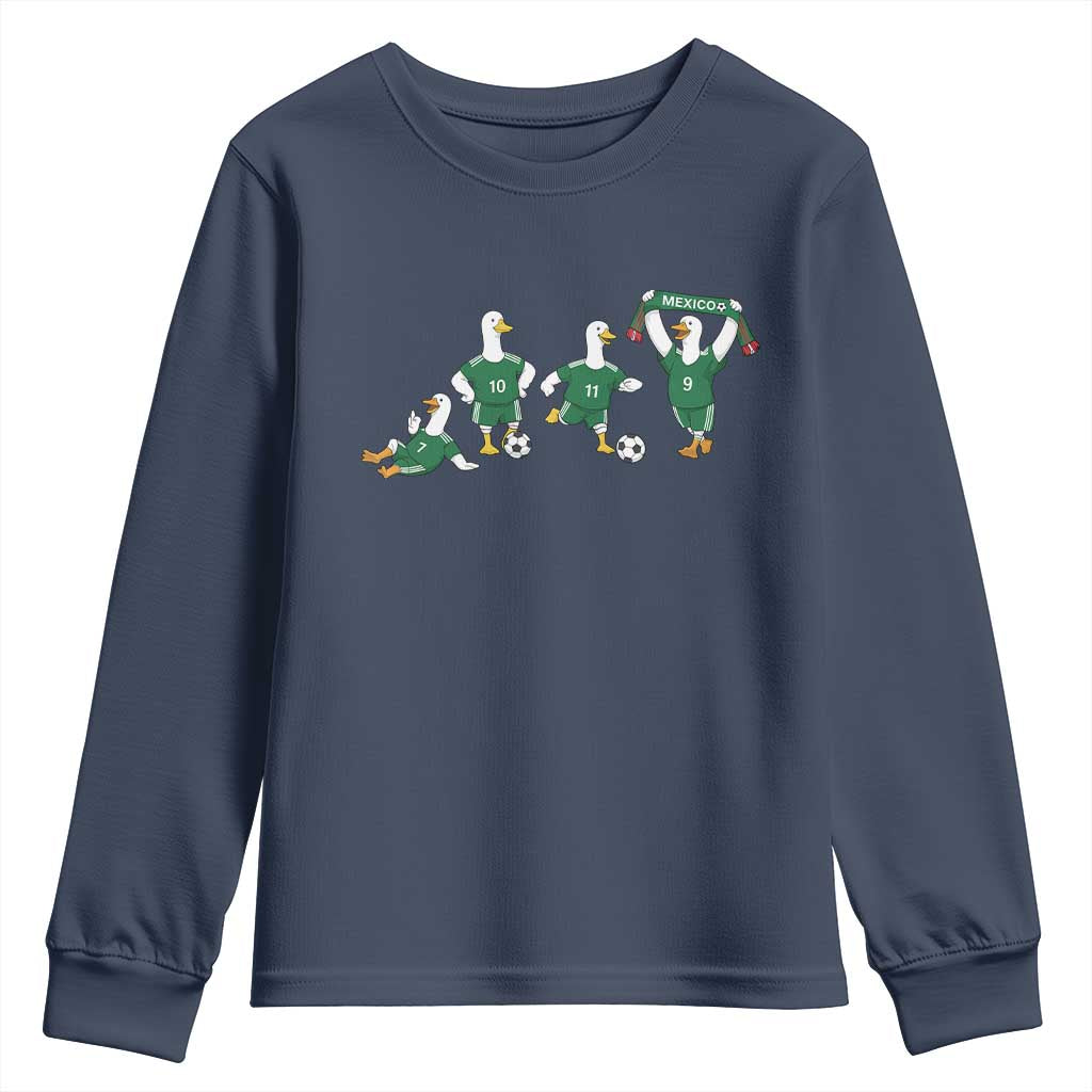 Funny Mexico Merlin the Duck Playing Soccer Graphic Youth Sweatshirt Mexican Spirit Football Fans Cheer TS02 Navy Print Your Wear