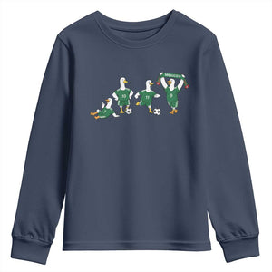 Funny Mexico Merlin the Duck Playing Soccer Graphic Youth Sweatshirt Mexican Spirit Football Fans Cheer TS02 Navy Print Your Wear
