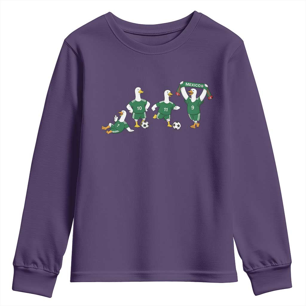 Funny Mexico Merlin the Duck Playing Soccer Graphic Youth Sweatshirt Mexican Spirit Football Fans Cheer TS02 Purple Print Your Wear