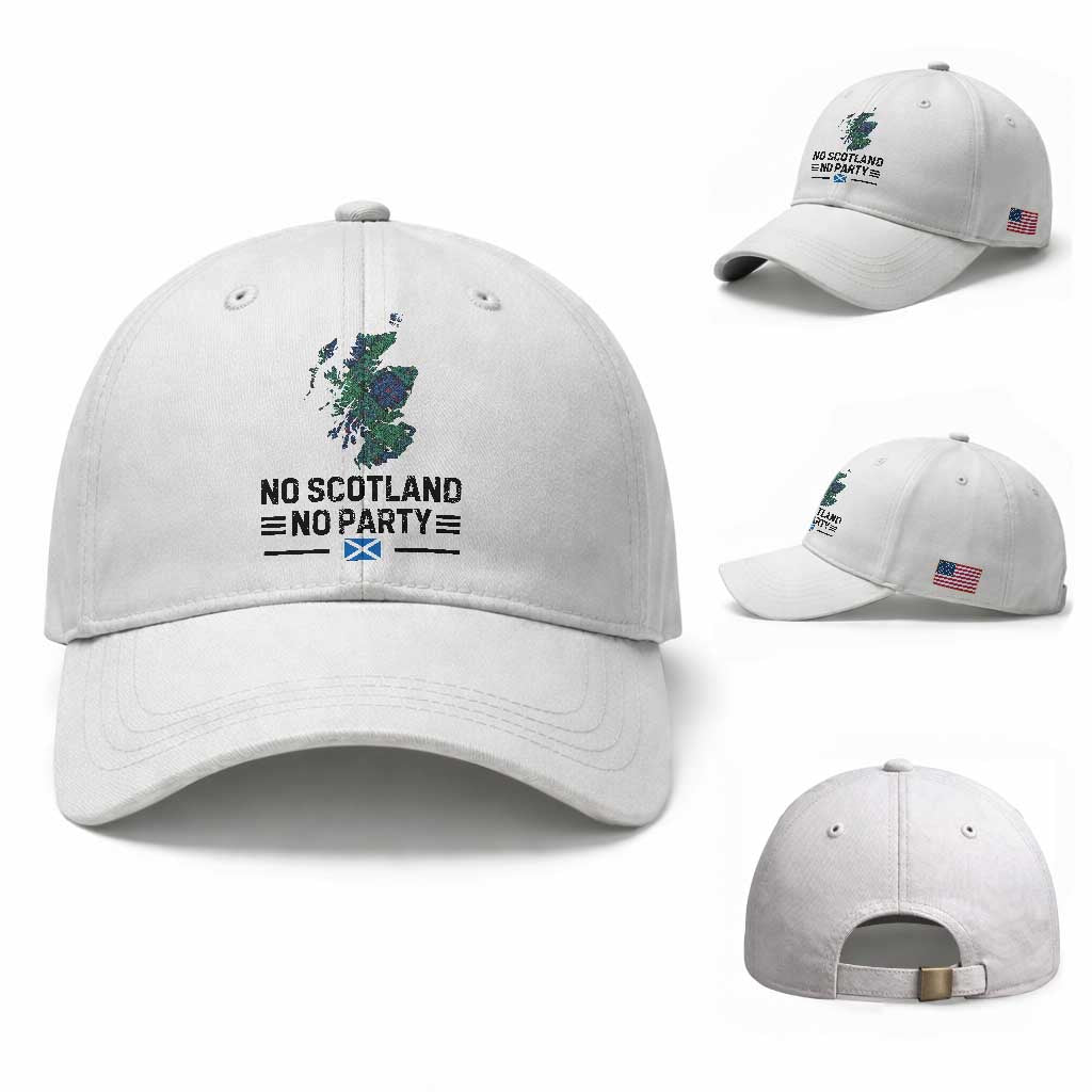 No Scotland No Party Tartan Plaid and Map Baseball Cap Vintage Scottish Football Supporter Sports Fans Spirit TS02 Baseball Cap Universal Fit White Print Your Wear