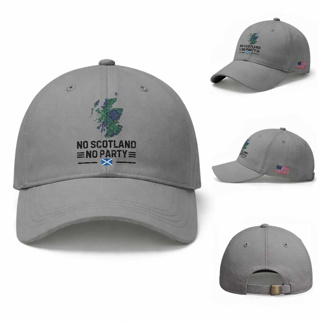 No Scotland No Party Tartan Plaid and Map Baseball Cap Vintage Scottish Football Supporter Sports Fans Spirit TS02 Baseball Cap Universal Fit Sport Gray Print Your Wear
