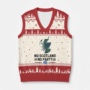 No Scotland No Party Tartan Plaid and Map V-Neck Knit Sweater Vest Vintage Scottish Football Supporter Sports Fans Spirit TS02 Beige Red Print Your Wear