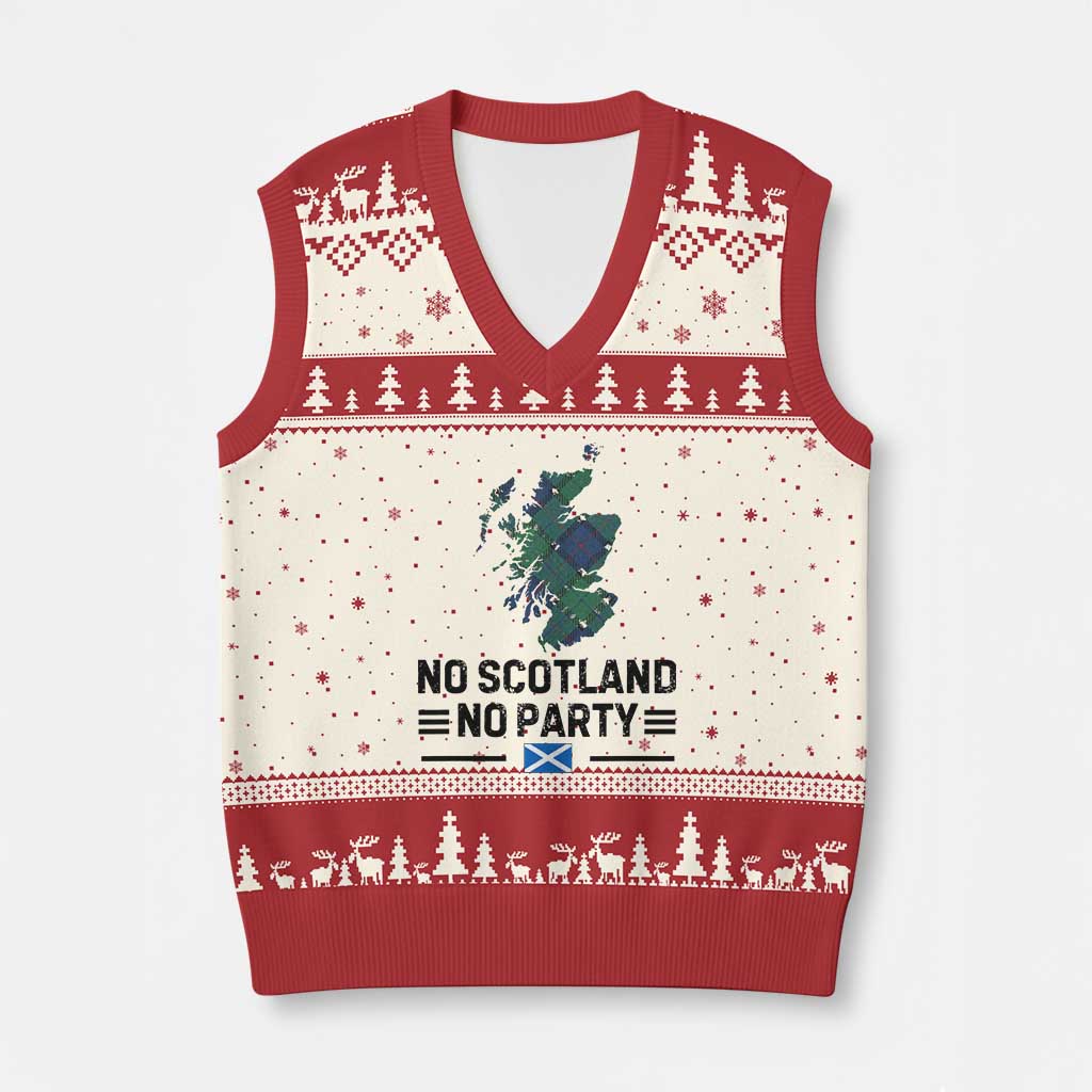 No Scotland No Party Tartan Plaid and Map V-Neck Knit Sweater Vest Vintage Scottish Football Supporter Sports Fans Spirit TS02 Beige Red Print Your Wear