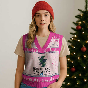 No Scotland No Party Tartan Plaid and Map V-Neck Knit Sweater Vest Vintage Scottish Football Supporter Sports Fans Spirit TS02 Hot Pink Print Your Wear