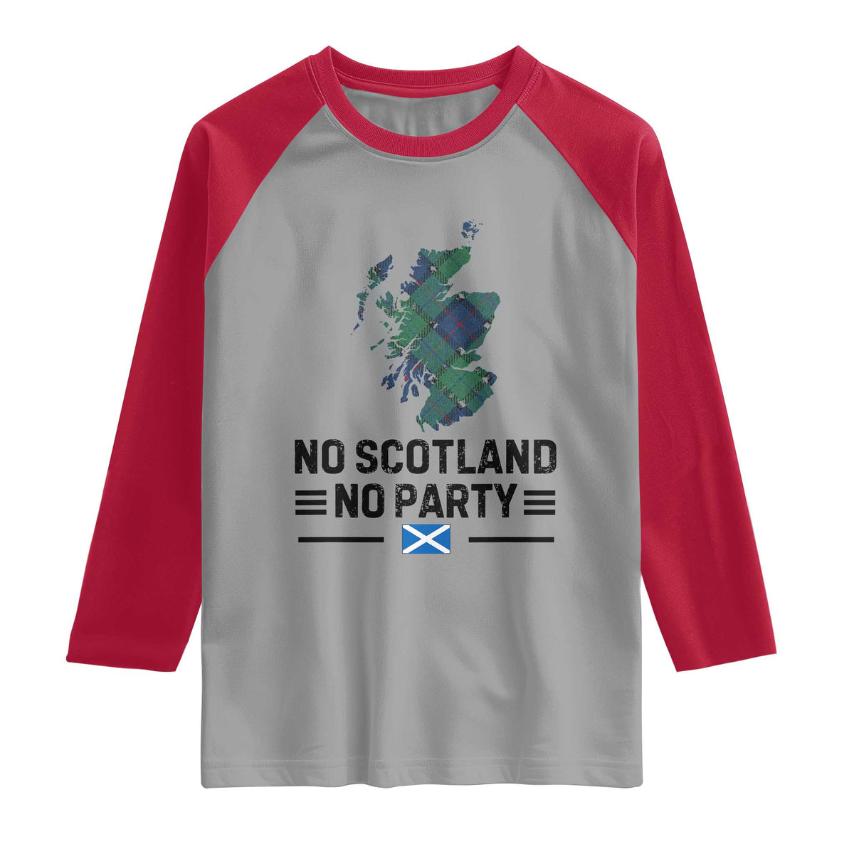 No Scotland No Party Tartan Plaid and Map Raglan Shirt Vintage Scottish Football Supporter Sports Fans Spirit TS02 Sport Gray Red Print Your Wear
