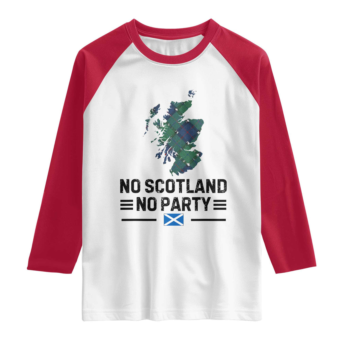 No Scotland No Party Tartan Plaid and Map Raglan Shirt Vintage Scottish Football Supporter Sports Fans Spirit TS02 White Red Print Your Wear