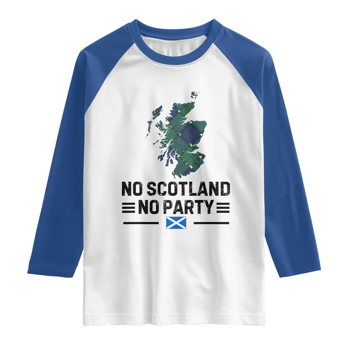 No Scotland No Party Tartan Plaid and Map Raglan Shirt Vintage Scottish Football Supporter Sports Fans Spirit TS02 White Royal Print Your Wear