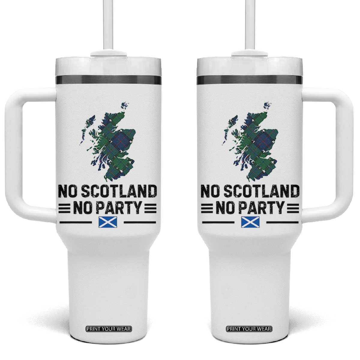 No Scotland No Party Tartan Plaid and Map Tumbler With Handle Vintage Scottish Football Supporter Sports Fans Spirit TS02 One Size: 40 oz White Print Your Wear