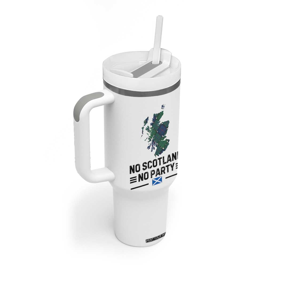 No Scotland No Party Tartan Plaid and Map Tumbler With Handle Vintage Scottish Football Supporter Sports Fans Spirit TS02 Print Your Wear
