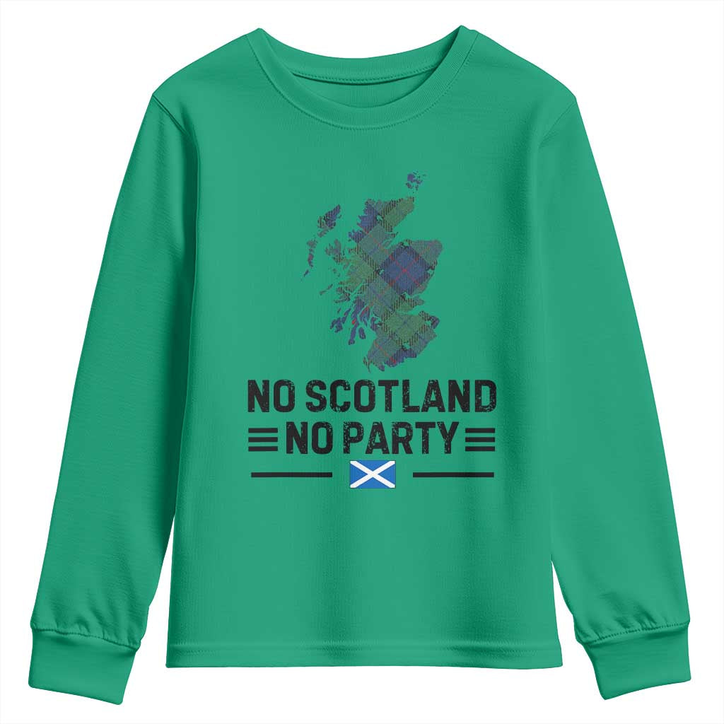 No Scotland No Party Tartan Plaid and Map Youth Sweatshirt Vintage Scottish Football Supporter Sports Fans Spirit TS02 Irish Green Print Your Wear