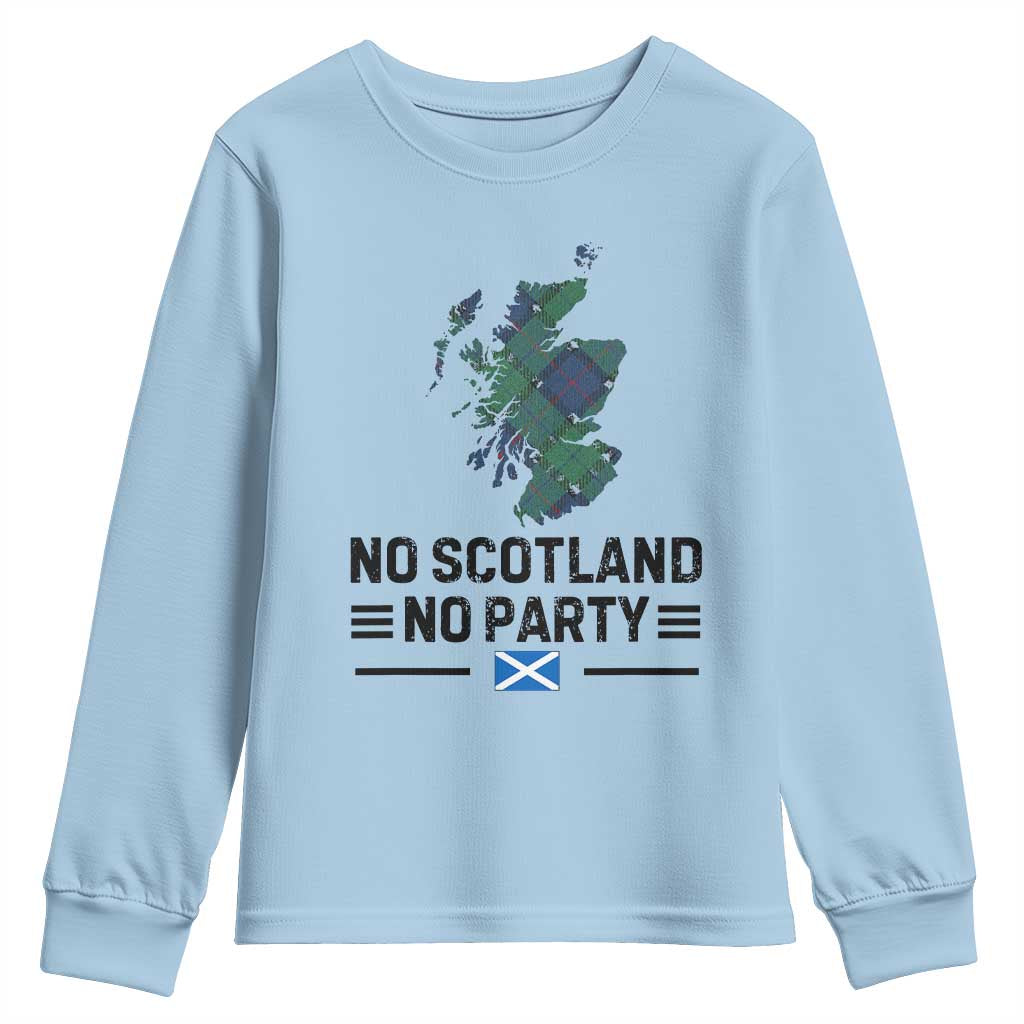 No Scotland No Party Tartan Plaid and Map Youth Sweatshirt Vintage Scottish Football Supporter Sports Fans Spirit TS02 Light Blue Print Your Wear