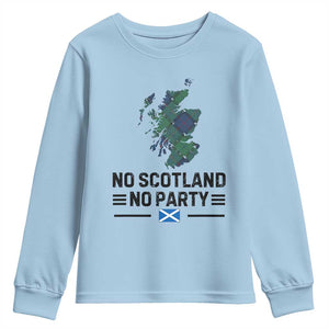 No Scotland No Party Tartan Plaid and Map Youth Sweatshirt Vintage Scottish Football Supporter Sports Fans Spirit TS02 Light Blue Print Your Wear