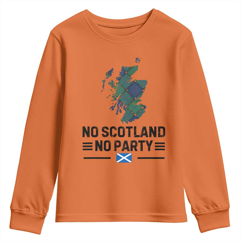 No Scotland No Party Tartan Plaid and Map Youth Sweatshirt Vintage Scottish Football Supporter Sports Fans Spirit TS02 Orange Print Your Wear