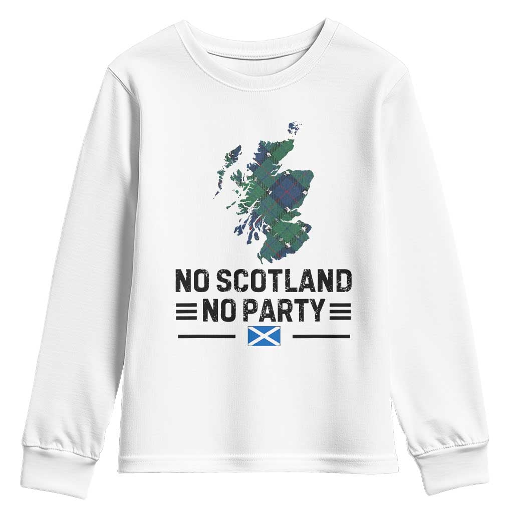 No Scotland No Party Tartan Plaid and Map Youth Sweatshirt Vintage Scottish Football Supporter Sports Fans Spirit TS02 White Print Your Wear