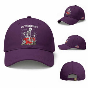 Waiting On Parts Skeleton Mechanic Baseball Cap Funny Sarcastic Auto Garage Repair Tech