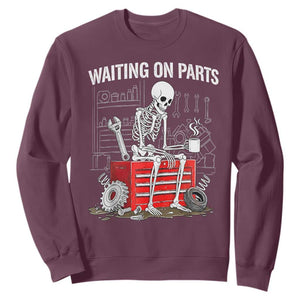 Waiting On Parts Skeleton Mechanic Sweatshirt Funny Sarcastic Auto Garage Repair Tech
