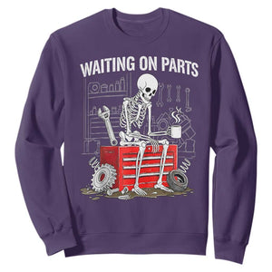 Waiting On Parts Skeleton Mechanic Sweatshirt Funny Sarcastic Auto Garage Repair Tech