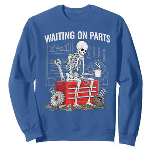 Waiting On Parts Skeleton Mechanic Sweatshirt Funny Sarcastic Auto Garage Repair Tech