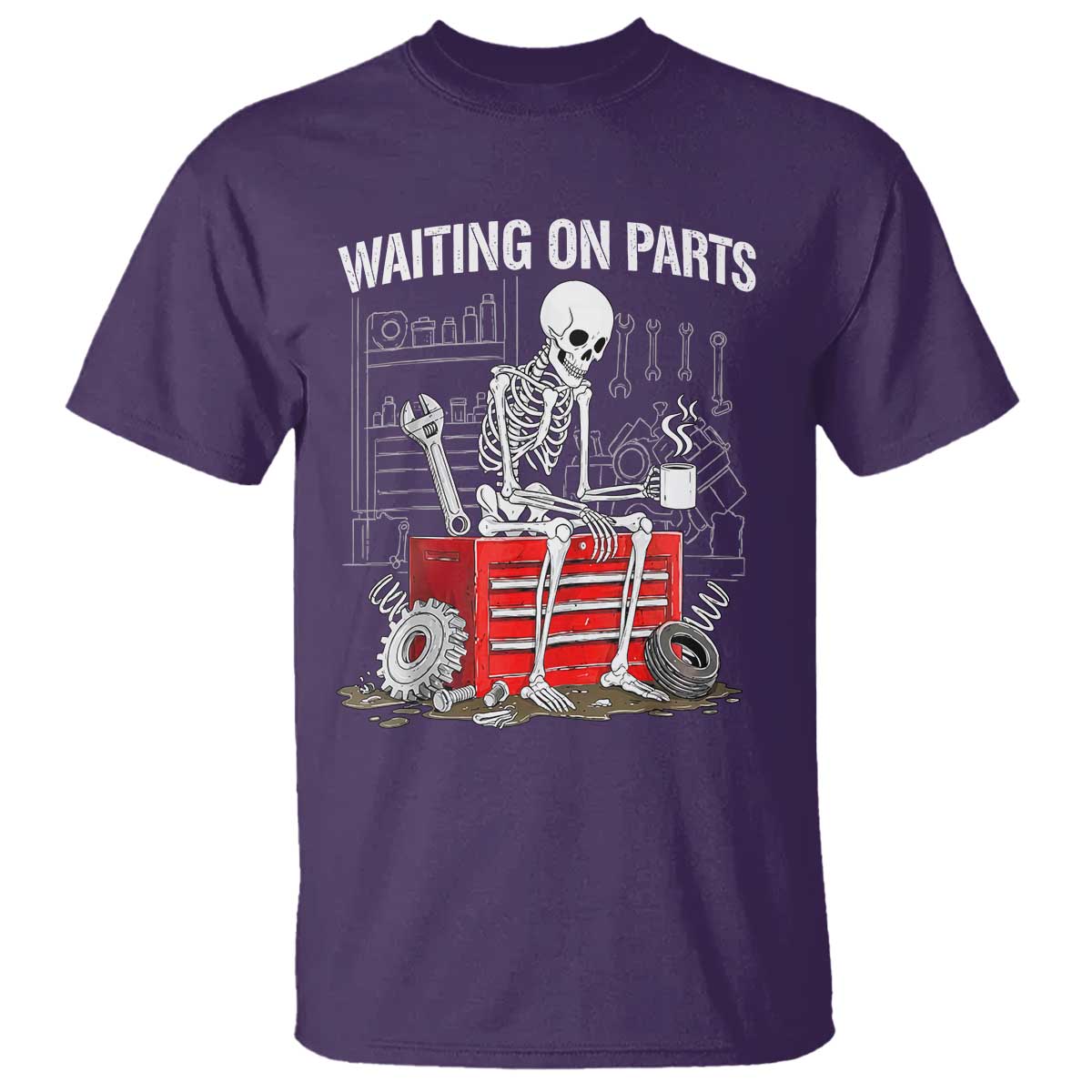 Waiting On Parts Skeleton Mechanic T Shirt Funny Sarcastic Auto Garage Repair Tech