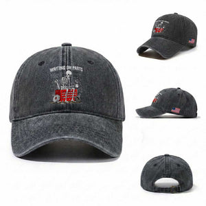 Waiting On Parts Skeleton Mechanic Washed Cotton Baseball Cap Funny Sarcastic Auto Garage Repair Tech