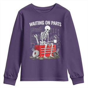 Waiting On Parts Skeleton Mechanic Youth Sweatshirt Funny Sarcastic Auto Garage Repair Tech