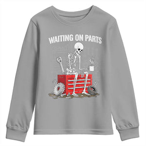 Waiting On Parts Skeleton Mechanic Youth Sweatshirt Funny Sarcastic Auto Garage Repair Tech
