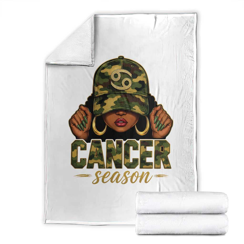Zodiac Queen Cancer Season Retro Camo Camouflage Graphic Throw Blanket June July Horoscope Birthday Gift Melanin Women TS02 White Print Your Wear