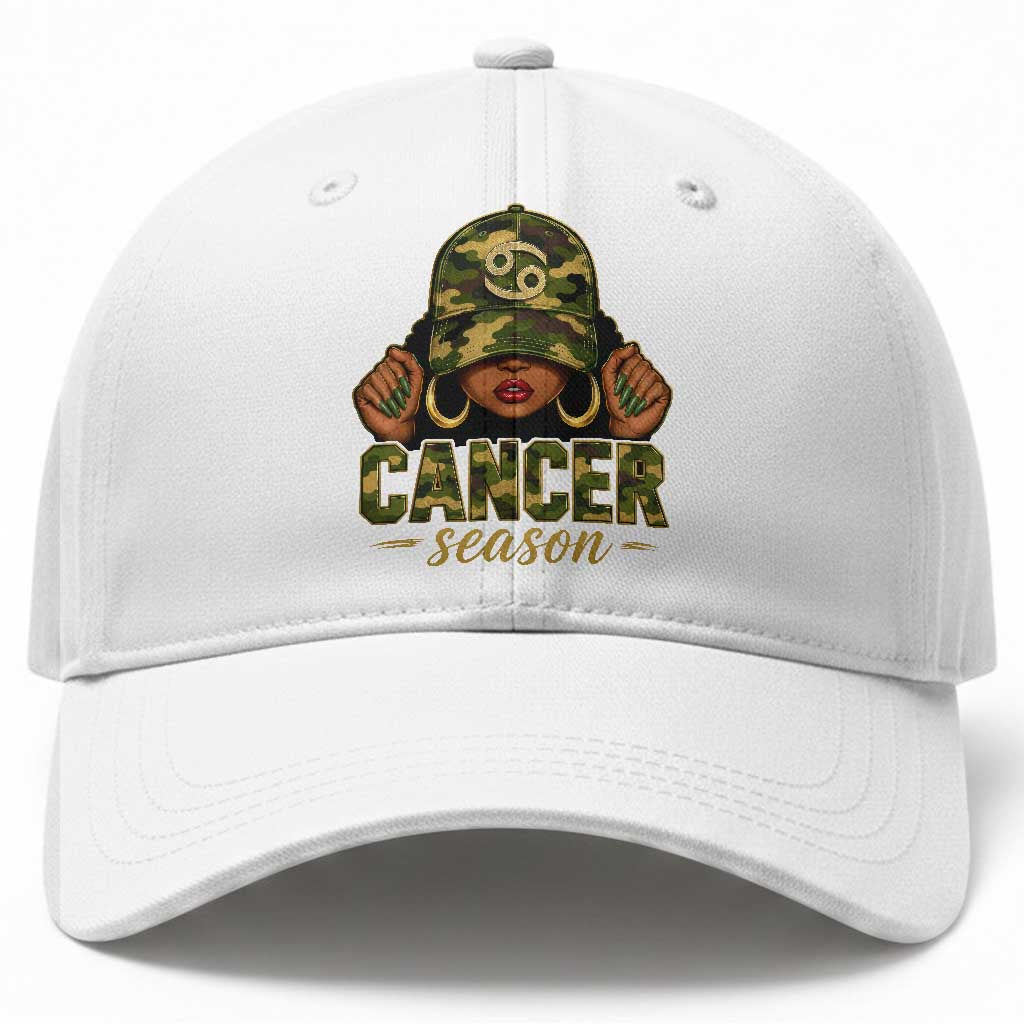 Zodiac Queen Cancer Season Retro Camo Camouflage Graphic Baseball Cap June July Horoscope Birthday Gift Melanin Women TS02 Print Your Wear