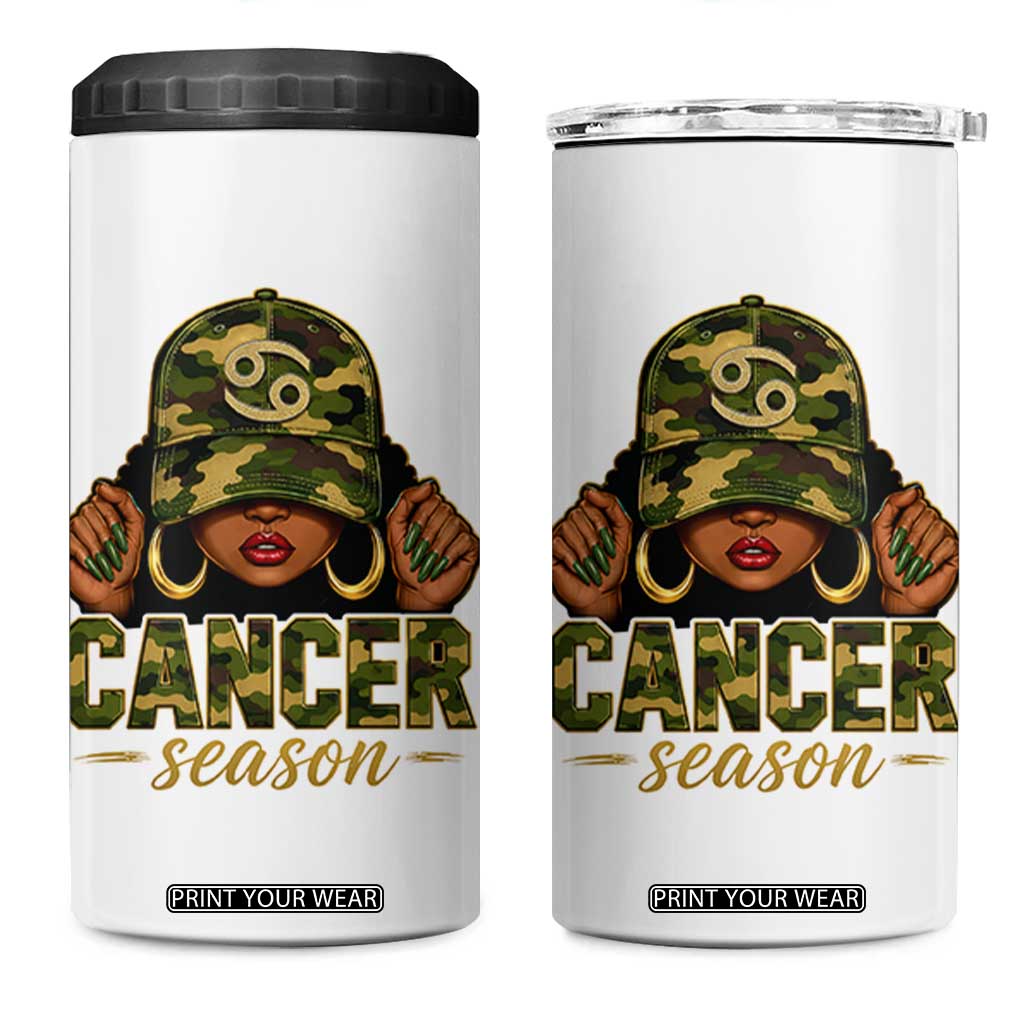 Zodiac Queen Cancer Season Retro Camo Camouflage Graphic 4 in 1 Can Cooler Tumbler June July Horoscope Birthday Gift Melanin Women