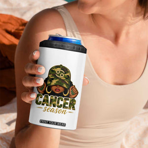 Zodiac Queen Cancer Season Retro Camo Camouflage Graphic 4 in 1 Can Cooler Tumbler June July Horoscope Birthday Gift Melanin Women