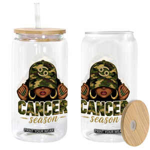 Zodiac Queen Cancer Season Retro Camo Camouflage Graphic Glass Can June July Horoscope Birthday Gift Melanin Women