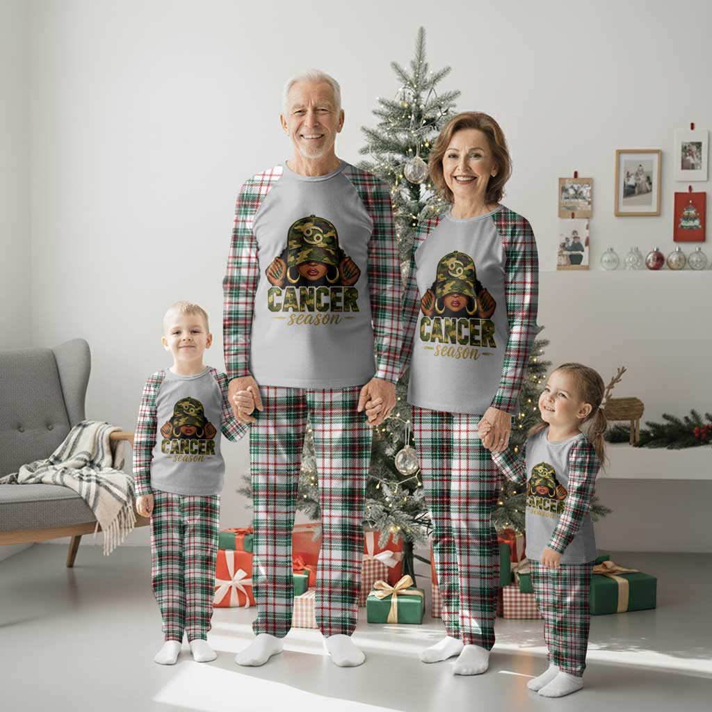 Zodiac Queen Cancer Season Retro Camo Camouflage Graphic Plaid Pajama Set June July Horoscope Birthday Gift Melanin Women