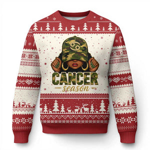 Zodiac Queen Cancer Season Retro Camo Camouflage Graphic Ugly Christmas Sweater June July Horoscope Birthday Gift Melanin Women