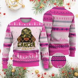 Zodiac Queen Cancer Season Retro Camo Camouflage Graphic Ugly Christmas Sweater June July Horoscope Birthday Gift Melanin Women