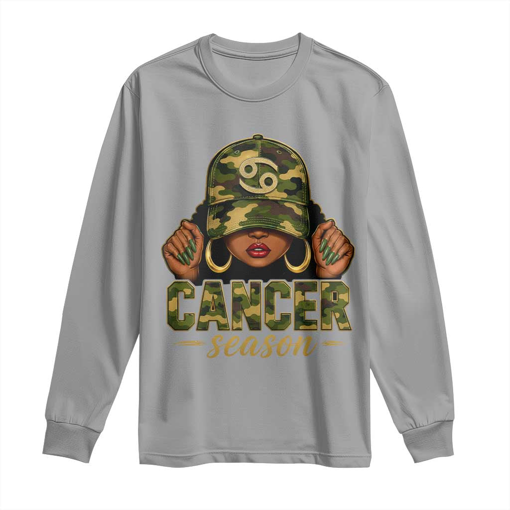 Zodiac Queen Cancer Season Retro Camo Camouflage Graphic Long Sleeve Shirt June July Horoscope Birthday Gift Melanin Women