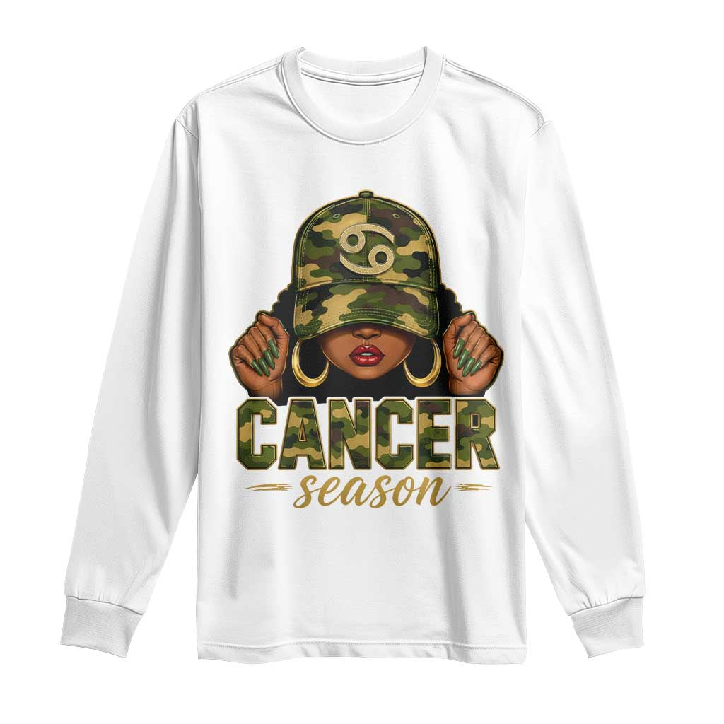 Zodiac Queen Cancer Season Retro Camo Camouflage Graphic Long Sleeve Shirt June July Horoscope Birthday Gift Melanin Women