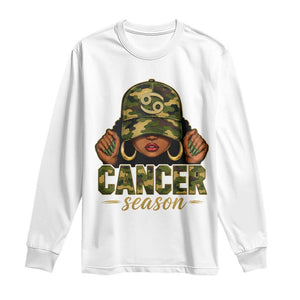 Zodiac Queen Cancer Season Retro Camo Camouflage Graphic Long Sleeve Shirt June July Horoscope Birthday Gift Melanin Women