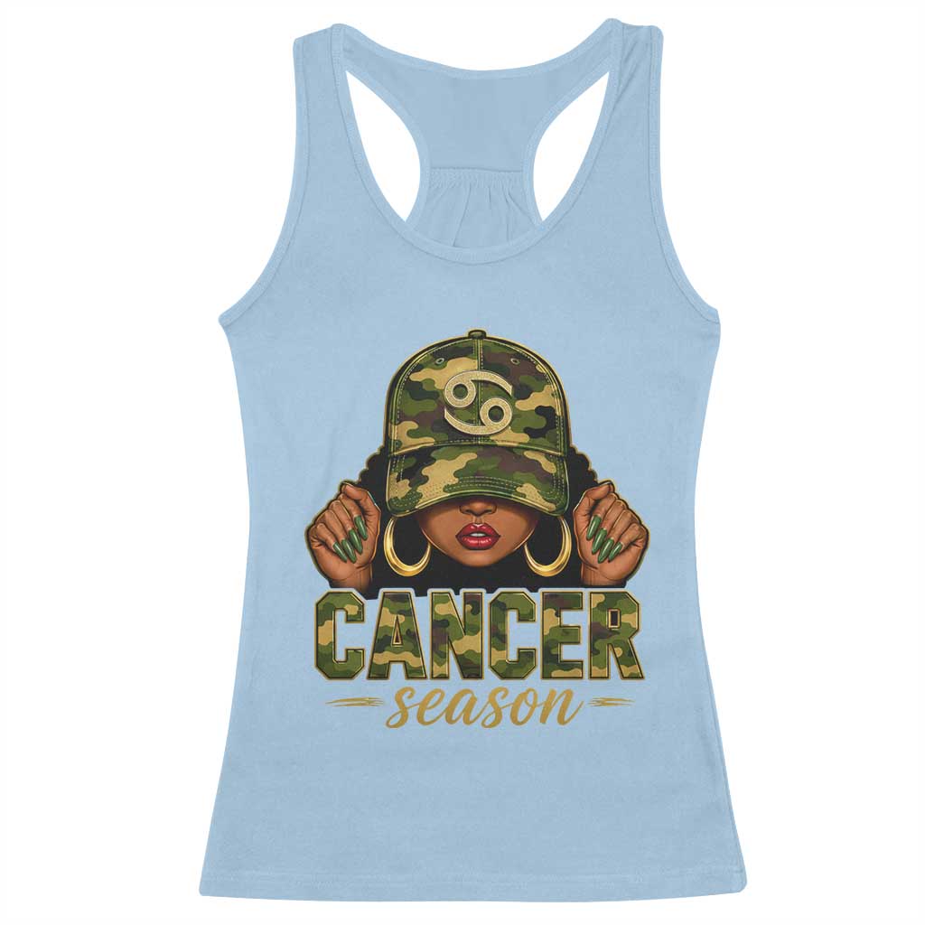 Zodiac Queen Cancer Season Retro Camo Camouflage Graphic Racerback Tank Top June July Horoscope Birthday Gift Melanin Women