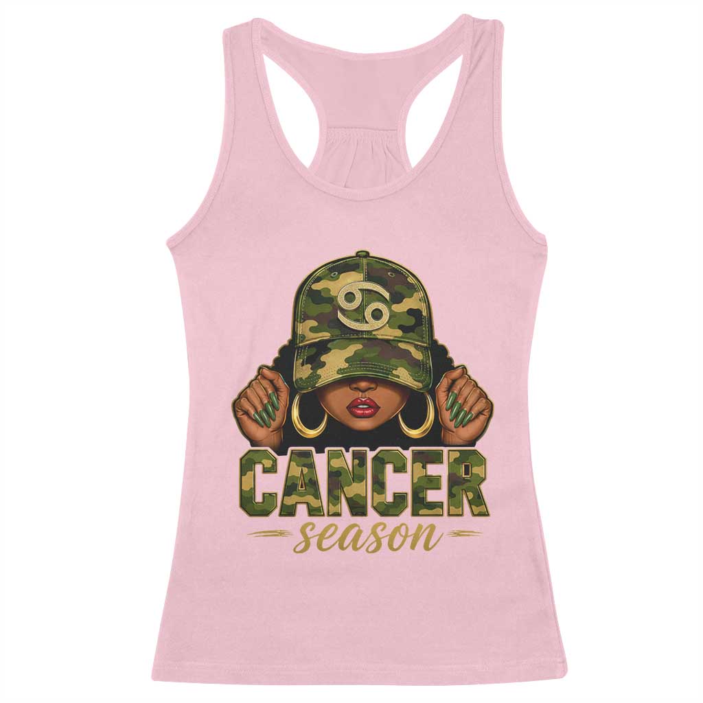 Zodiac Queen Cancer Season Retro Camo Camouflage Graphic Racerback Tank Top June July Horoscope Birthday Gift Melanin Women