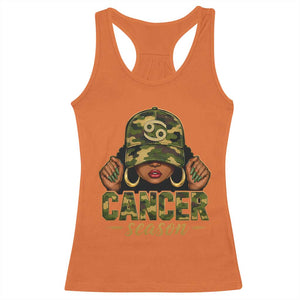 Zodiac Queen Cancer Season Retro Camo Camouflage Graphic Racerback Tank Top June July Horoscope Birthday Gift Melanin Women