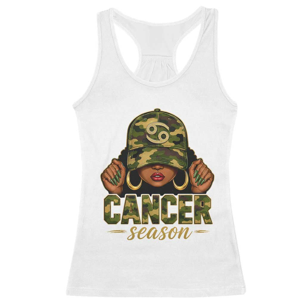 Zodiac Queen Cancer Season Retro Camo Camouflage Graphic Racerback Tank Top June July Horoscope Birthday Gift Melanin Women TS02 White Print Your Wear