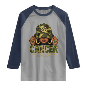 Zodiac Queen Cancer Season Retro Camo Camouflage Graphic Raglan Shirt June July Horoscope Birthday Gift Melanin Women