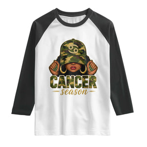 Zodiac Queen Cancer Season Retro Camo Camouflage Graphic Raglan Shirt June July Horoscope Birthday Gift Melanin Women