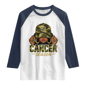 Zodiac Queen Cancer Season Retro Camo Camouflage Graphic Raglan Shirt June July Horoscope Birthday Gift Melanin Women