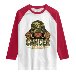 Zodiac Queen Cancer Season Retro Camo Camouflage Graphic Raglan Shirt June July Horoscope Birthday Gift Melanin Women