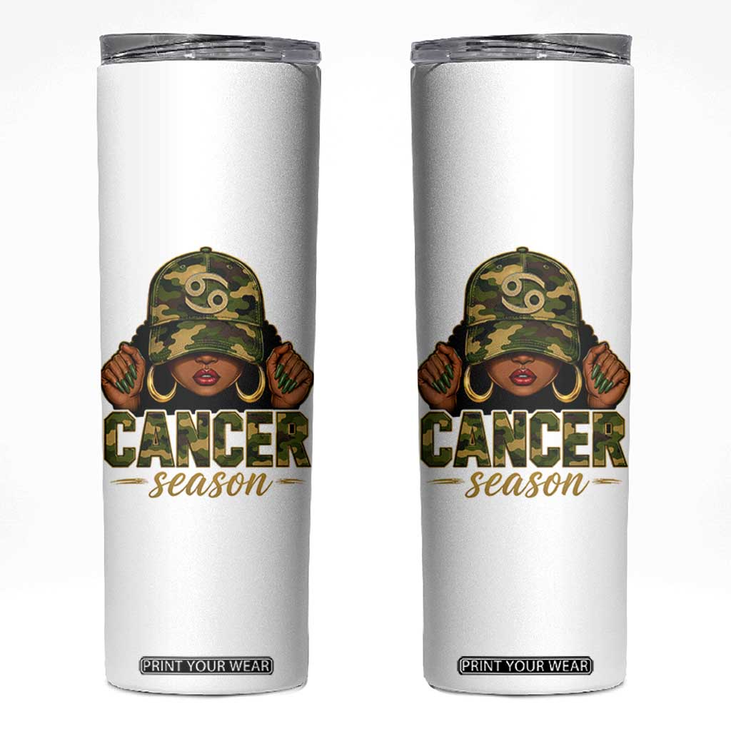 Zodiac Queen Cancer Season Retro Camo Camouflage Graphic Skinny Tumbler June July Horoscope Birthday Gift Melanin Women