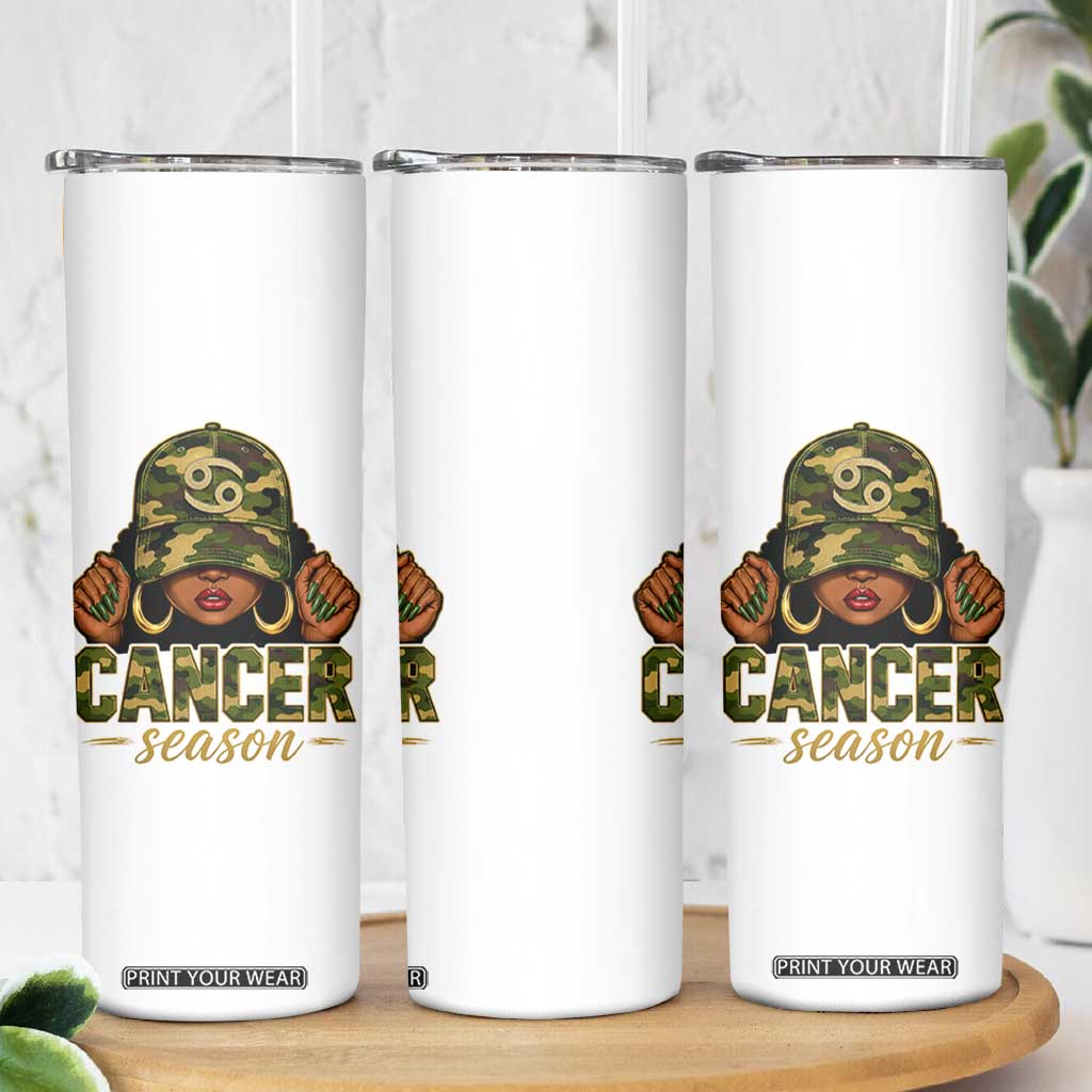 Zodiac Queen Cancer Season Retro Camo Camouflage Graphic Skinny Tumbler June July Horoscope Birthday Gift Melanin Women