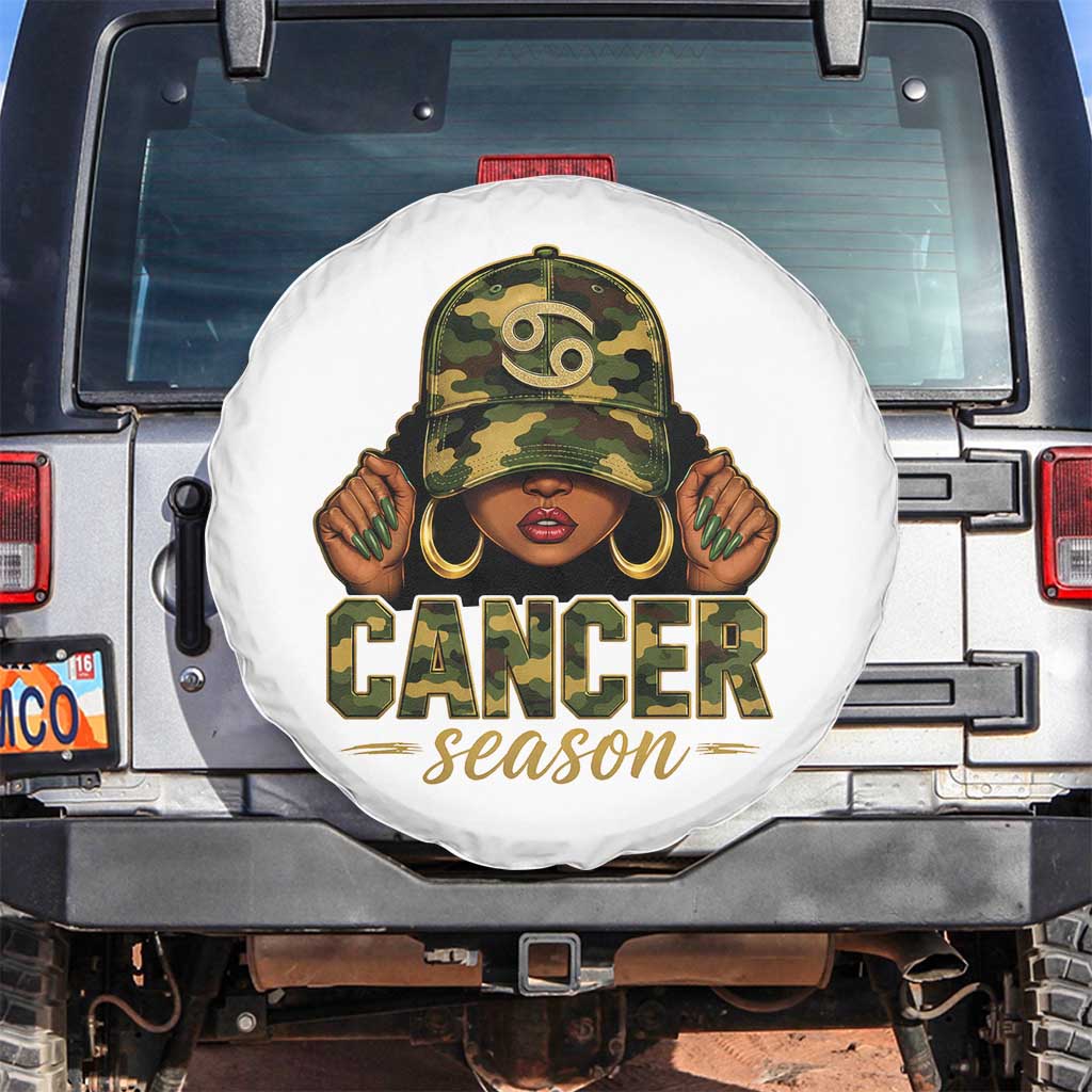 Zodiac Queen Cancer Season Retro Camo Camouflage Graphic Spare Tire Cover June July Horoscope Birthday Gift Melanin Women TS02 No hole White Print Your Wear